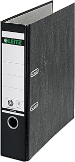 Leitz Qualitäts-Ordner, das Original, DIN A4 Aktenordner 8 cm breit, Wolkenmarmor-Papier, Recycling-Ordner, Blauer Engel, Mit 180° Mechanik, Höchste Stabilität, Schwarz, 10805095