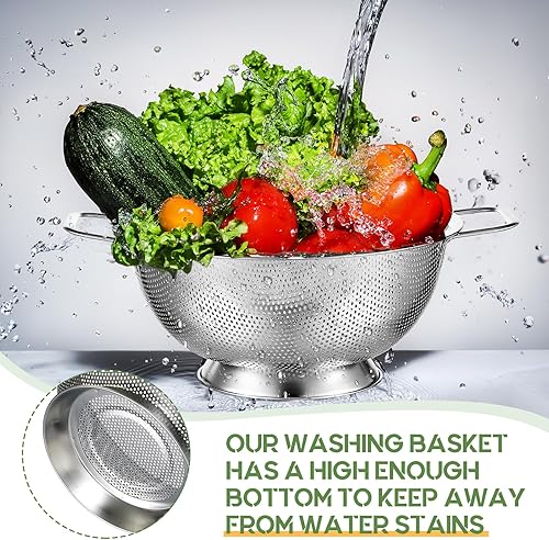 Miniatura 6 de Bokon Juego de 3 coladores de acero inoxidable y tamices de 135 cuartos de galón de malla metálica con asas, colador de espaguetis para alimentos,