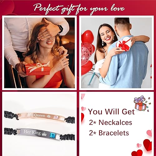 Miniatura 6 de Juego de collares para parejas, pulseras para él y ella, para su reina, su rey, para parejas, regalo para la pareja