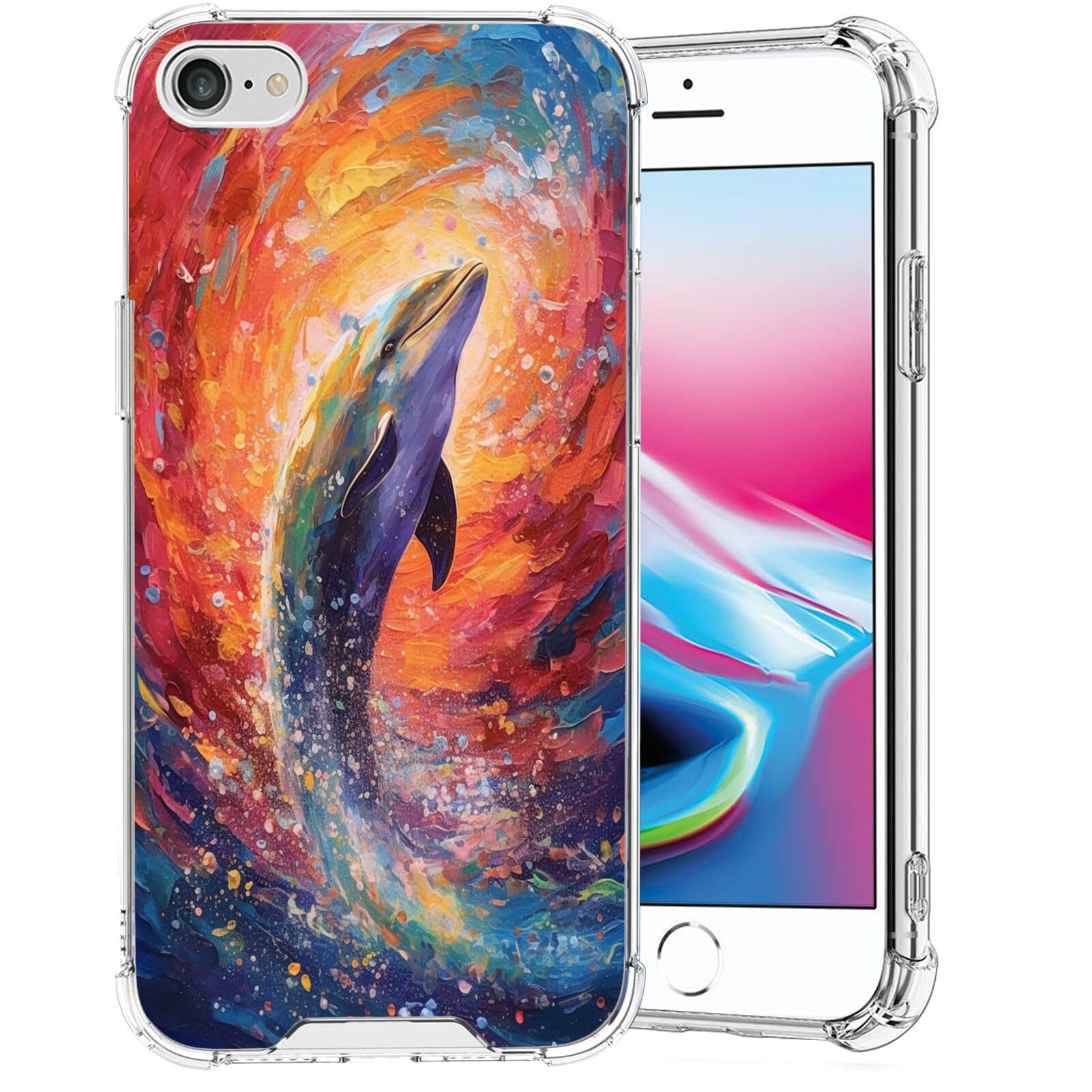 KUAVETO Clear Case for iPhone 7/8/SE Dolphin-aa432 Design Shock-Resistant Anti-Fall Protective Transparent Shell for iPhone 7/8/SE