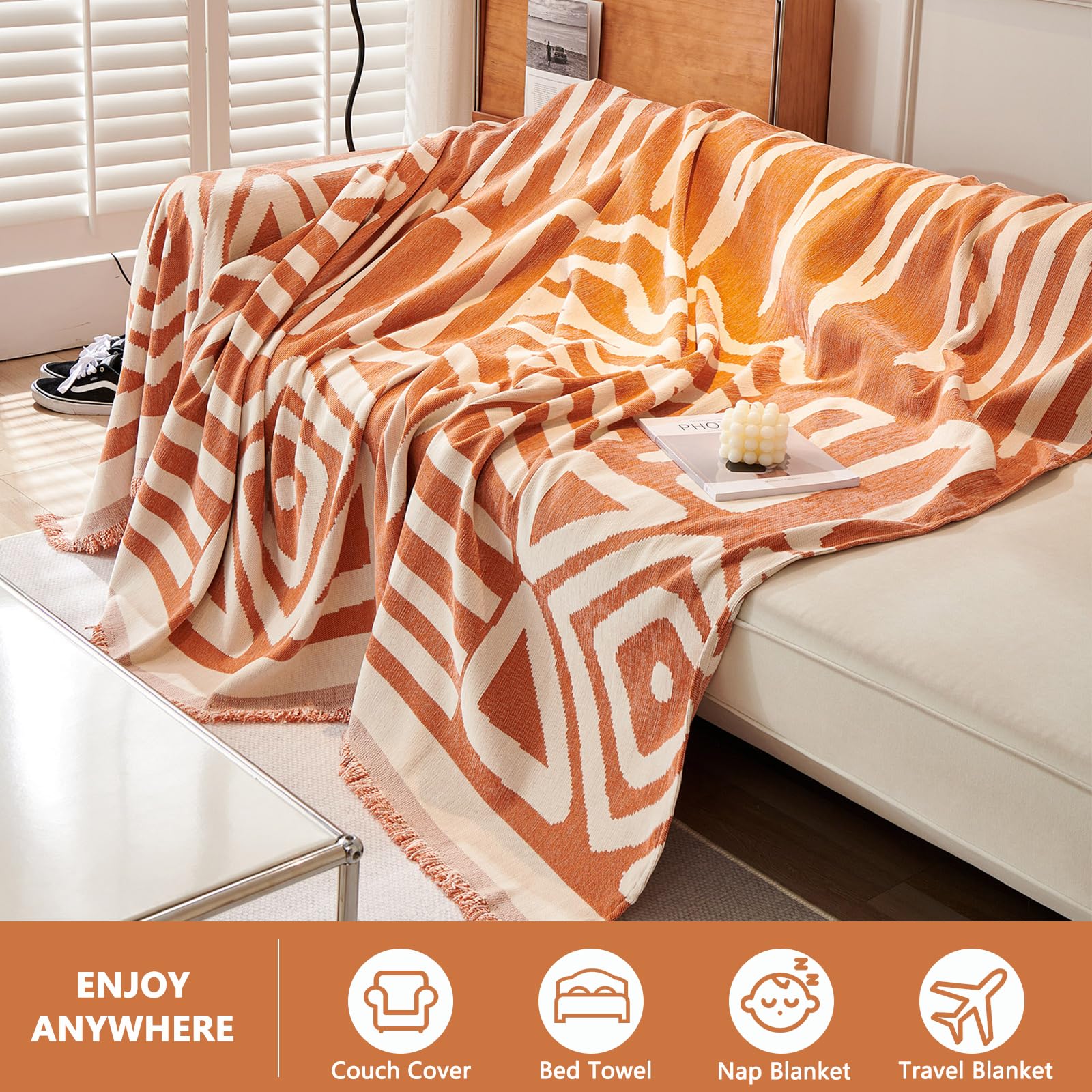 Amazon.com: DREAMINGO Orange Beige Couch Cover 91x118 Inch