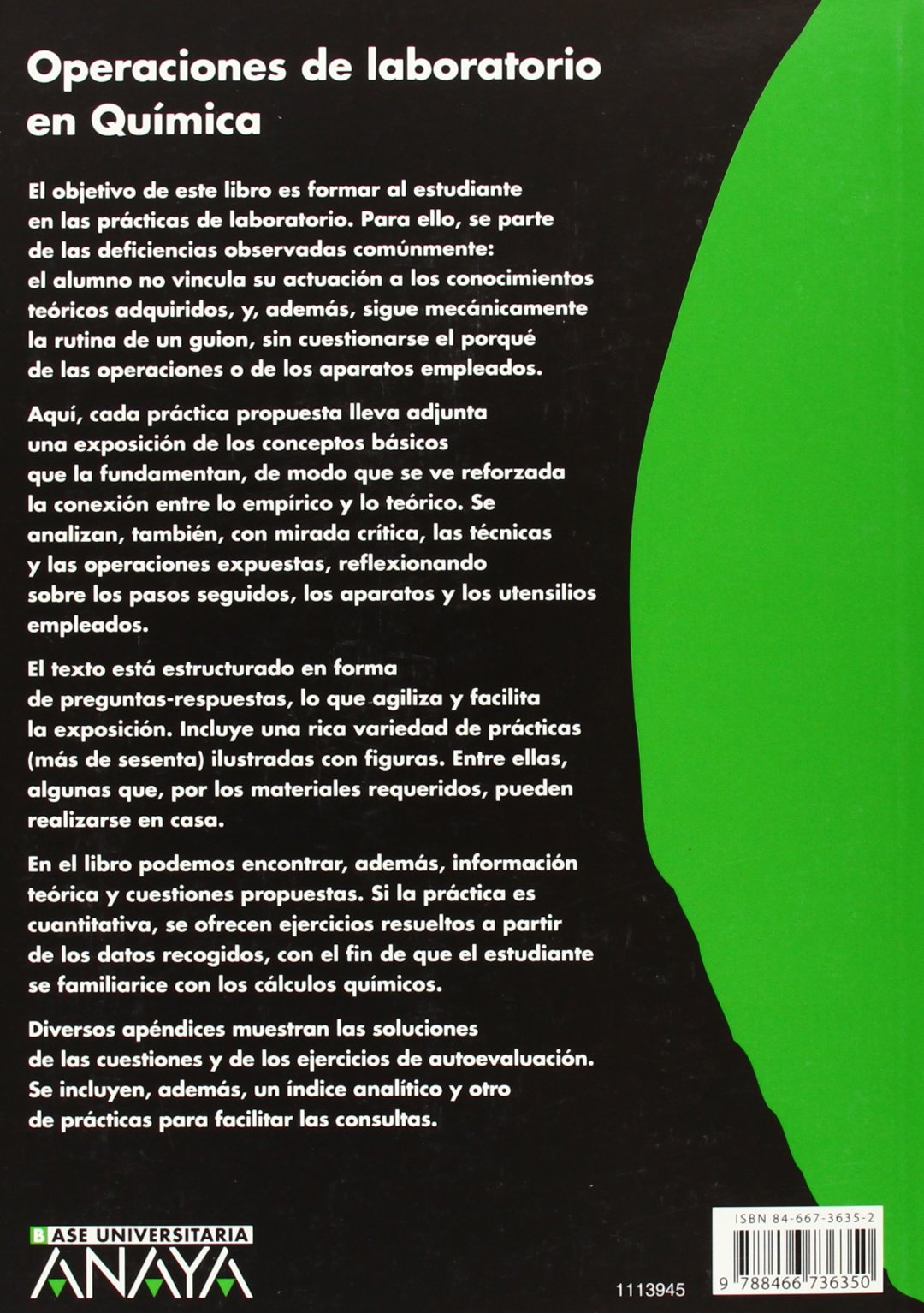 Base universitaria, operaciones de laboratorio en química, Bachillerato