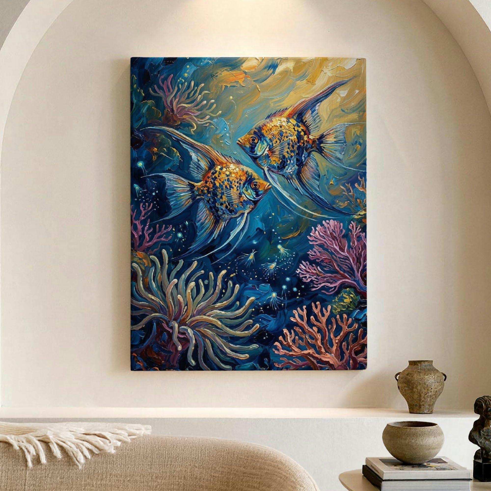 Toile murale abstraite pour raviver un mur vide avec du corail bleu - 8