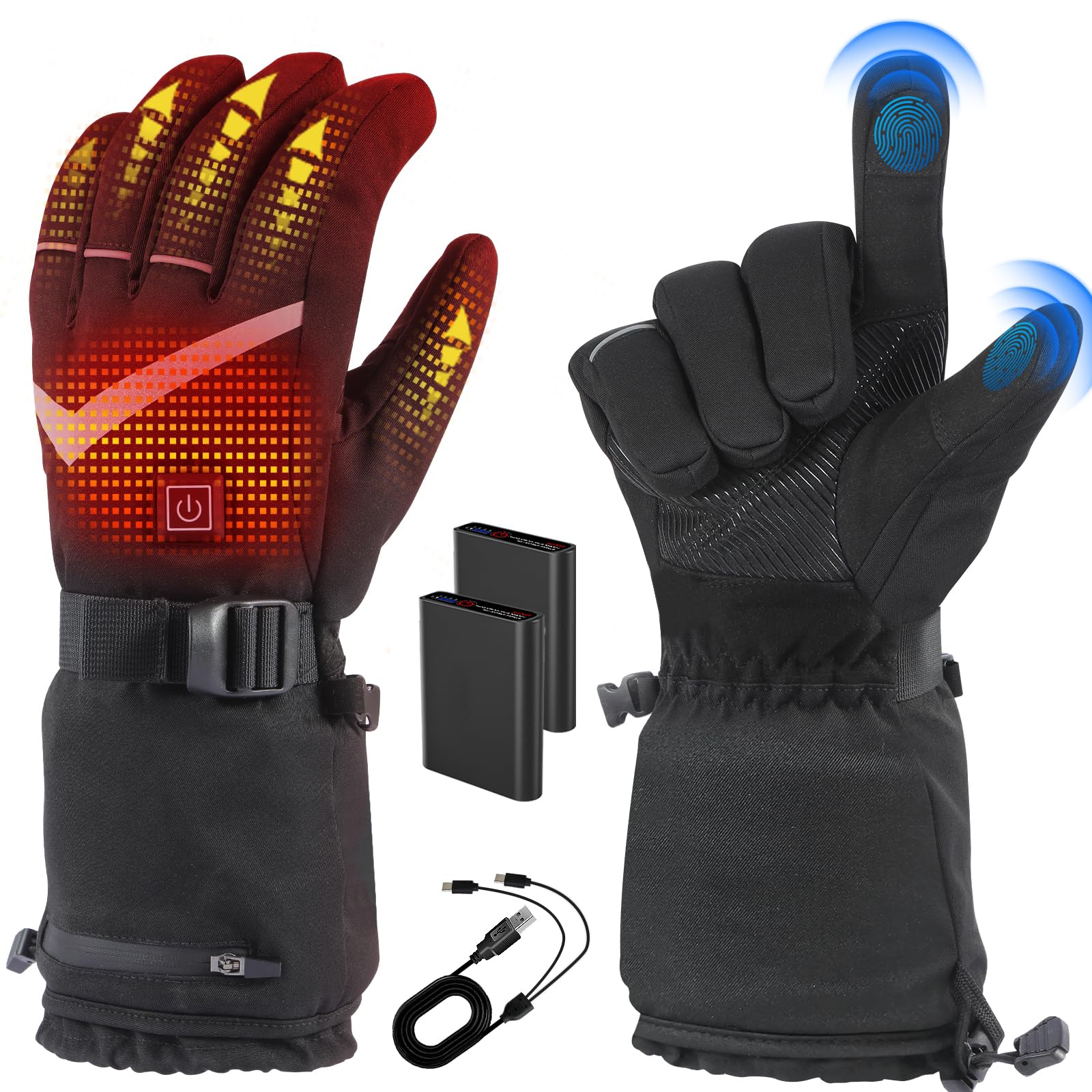 Heated Gloves for Men Women, Rechargeable Heated Gloves with 4 Temperature Modes, 7.4V 5000mAh Battery Waterproof Heated Gloves Camping Hand Warmers for Motorcycle Skiing Hiking Hunting Cycling