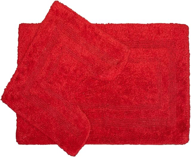 ED 100% Cotton Bath Mat Set Anti Slip Spray Floor And Pedestal Bathroom Rugs 45 x 75cm Fast Dry Soft Super Absorbent Machine Washable & Natural & Durable Fabric [Red]