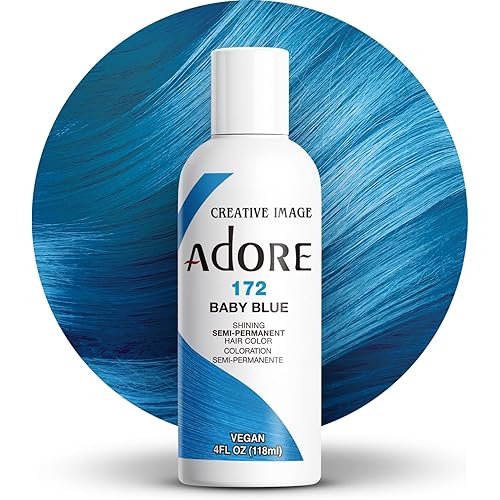 Adore Semi Permanent Hair Color - Vegan and Cruelty-Free Blue Hair Dye - 4 Fl Oz - 172 Baby Blue (Pack of 1)