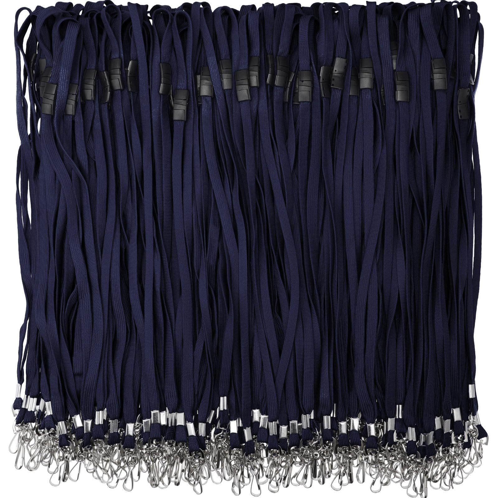 Windyun 500 Pcs Navy Blue Polyester Classic J Hook Breakaway Lanyards for ID Badges, Keys, USBs & More (Office, School, Events)