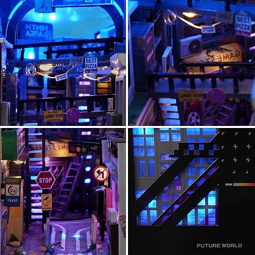 Miniatura 20 de Spilay Kit de montaje de rincón de libros en miniatura para casa de muñecas, rompecabezas de madera 3D con luz sensor, kit de creatividad para Libro