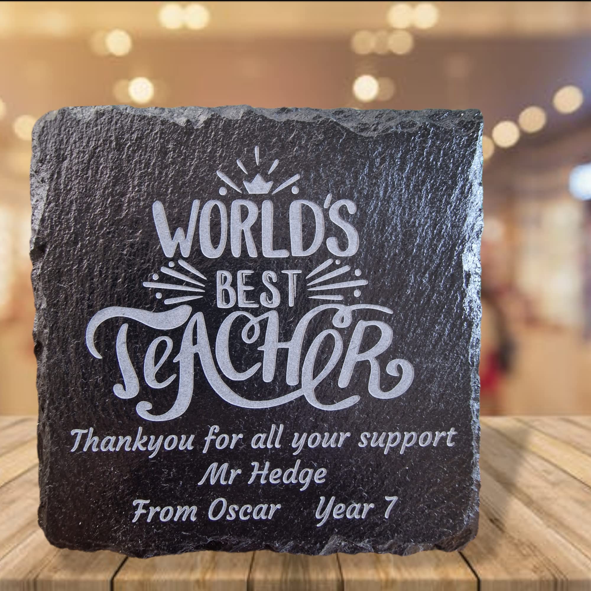 Personalised Engraved Square Slate Coaster - Worlds Best Teacher