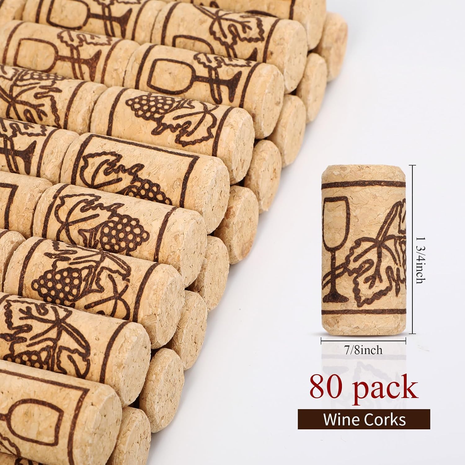 Qunclay 80 Pcs Natural Wood Wine Corks, Cork Stoppers for Wine Bottles, DIY Craft Projects, Homemade Bottling Leak-Resistant Bottle Closures (0.87" X 1.73",Straight)