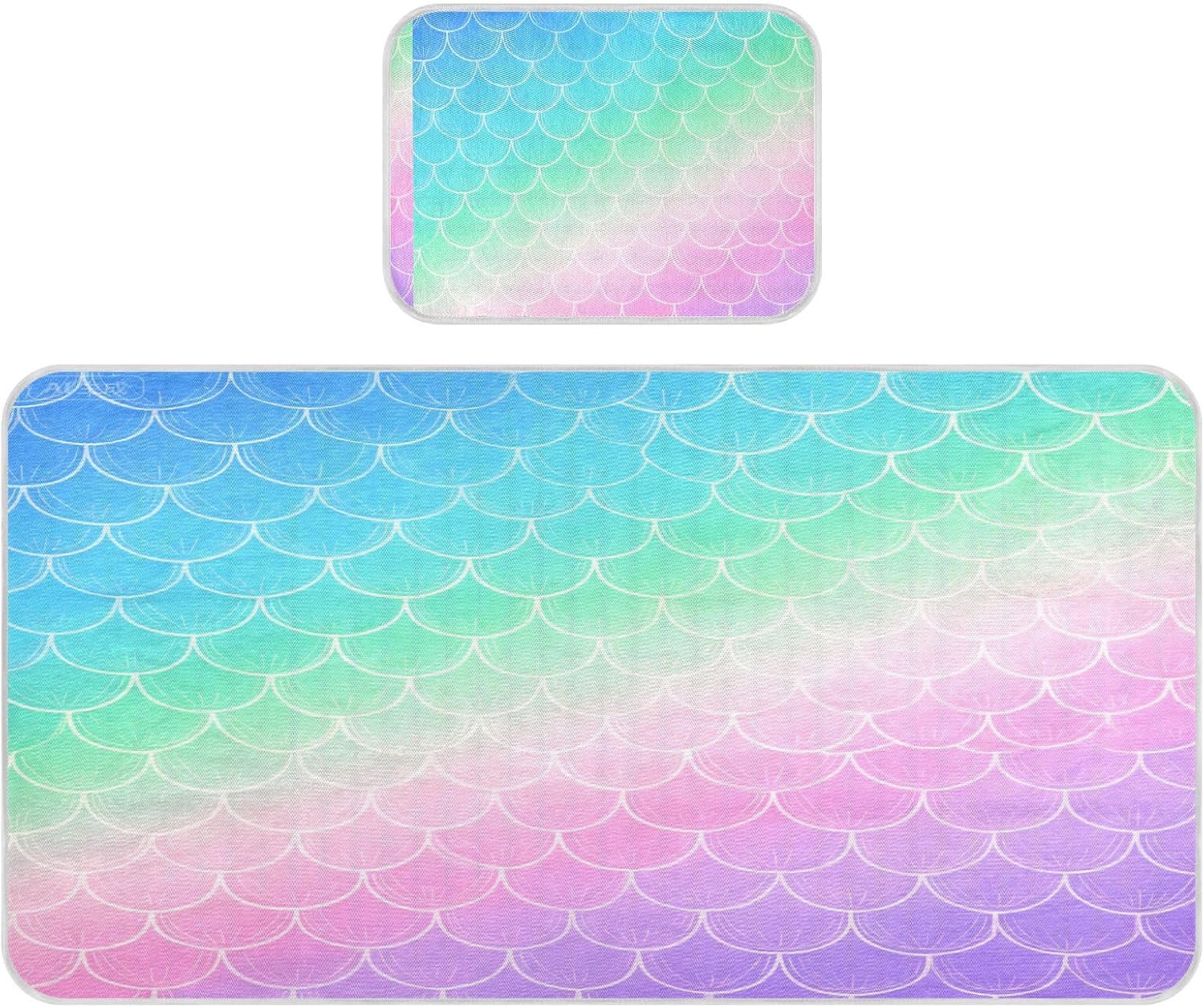 cooling baby crib waterproof mattress 28" x 52" absorbent Mermaid Scale Rainbow Pink Purple crib padding for sides for baby&toddler