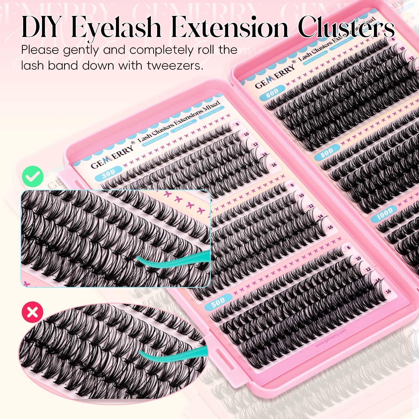 GEMERRY Pestañas Postizas 30D+40D+50D+60D+80D+100D D Curl 8-16mm Mix Pestañas Pelo a Pelo para Extensiones de Pestañas Cluster Lashes — view 7