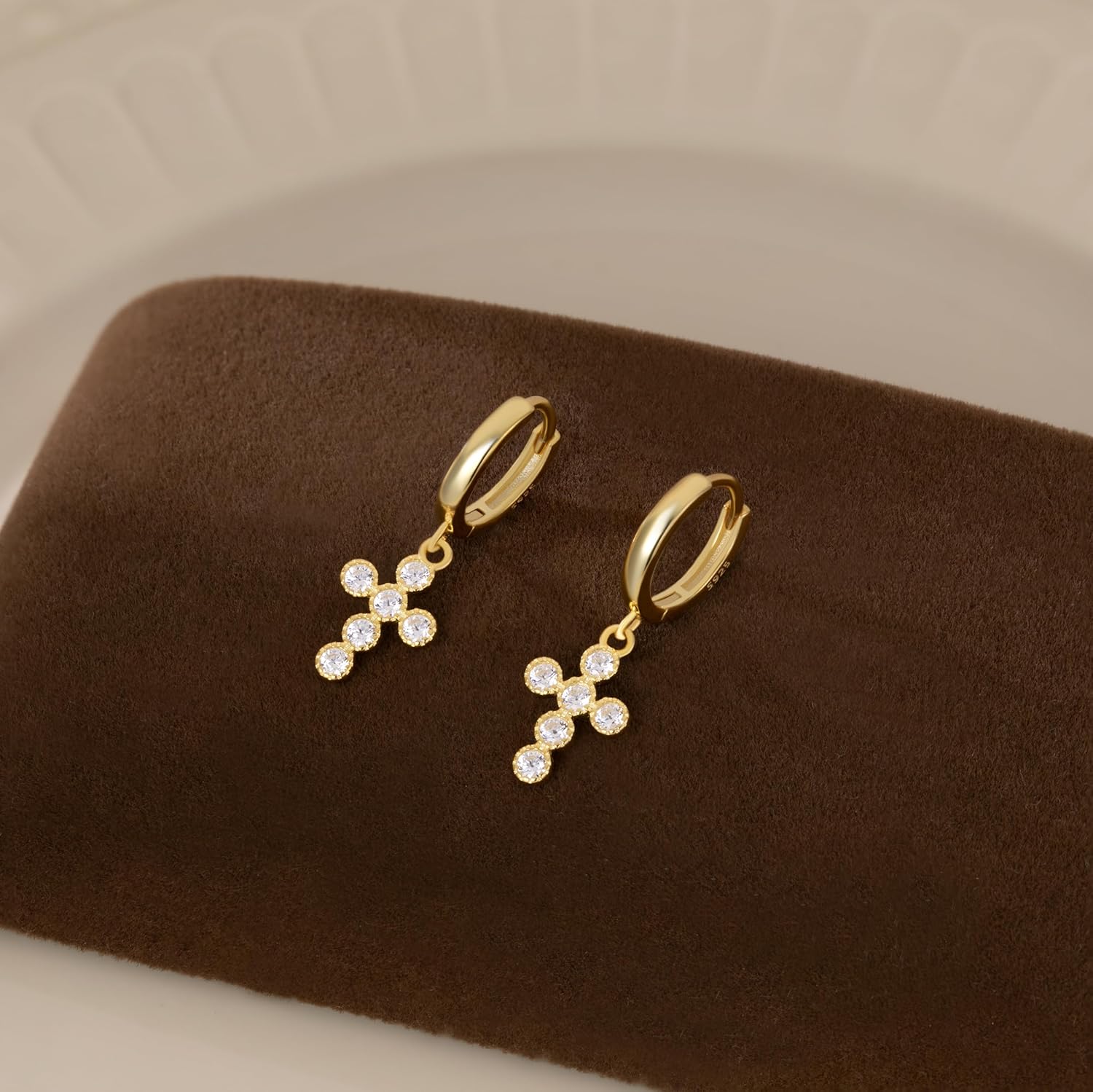 Reffeer Solid 925 Sterling Silver Cross Hoop Earrings Dangle for Women Teen Girls CZ Cross Drop Earrings Huggie - Image 4