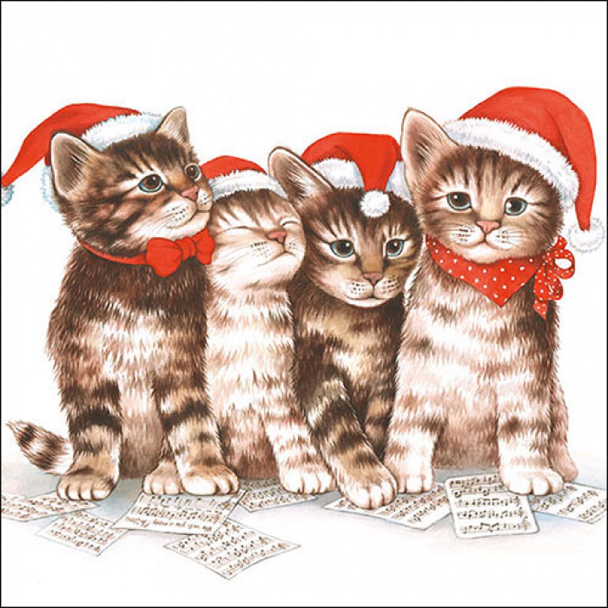 Ambiente Multi-Colored / Patterned 3 Ply Paper Lunch Napkins, Christmas Singing Cats