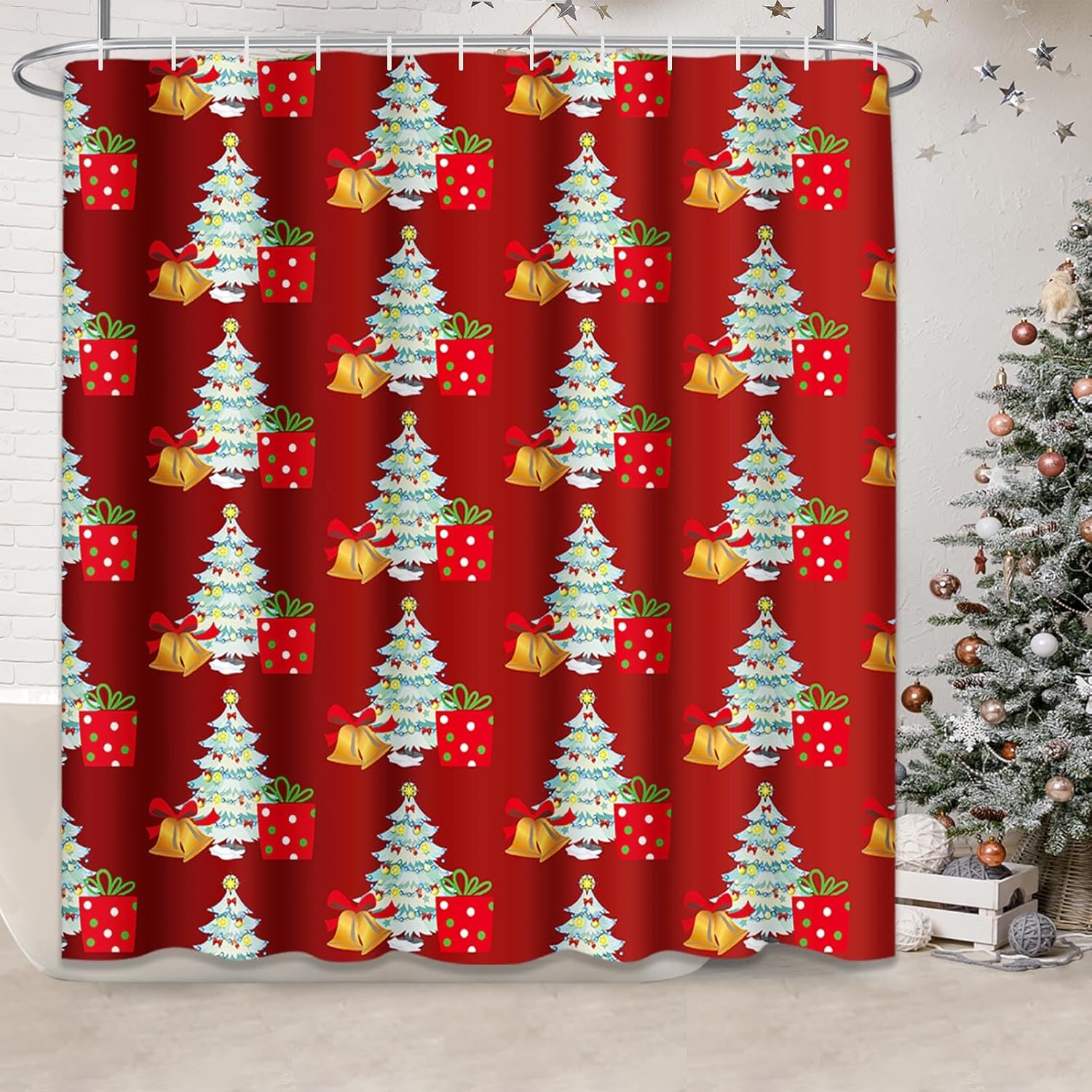 Merry Christmas Winter Shower Curtain with 12 Hooks, 72"x72