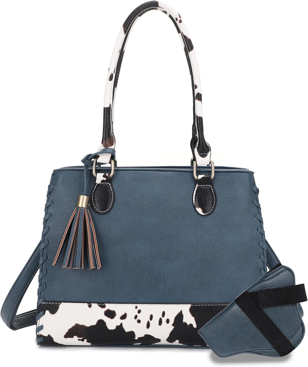 JESSIE & JAMES Montana Whipstitching Cow Print Top Handle Satchel Purse with Adjustable Shoulder Strap