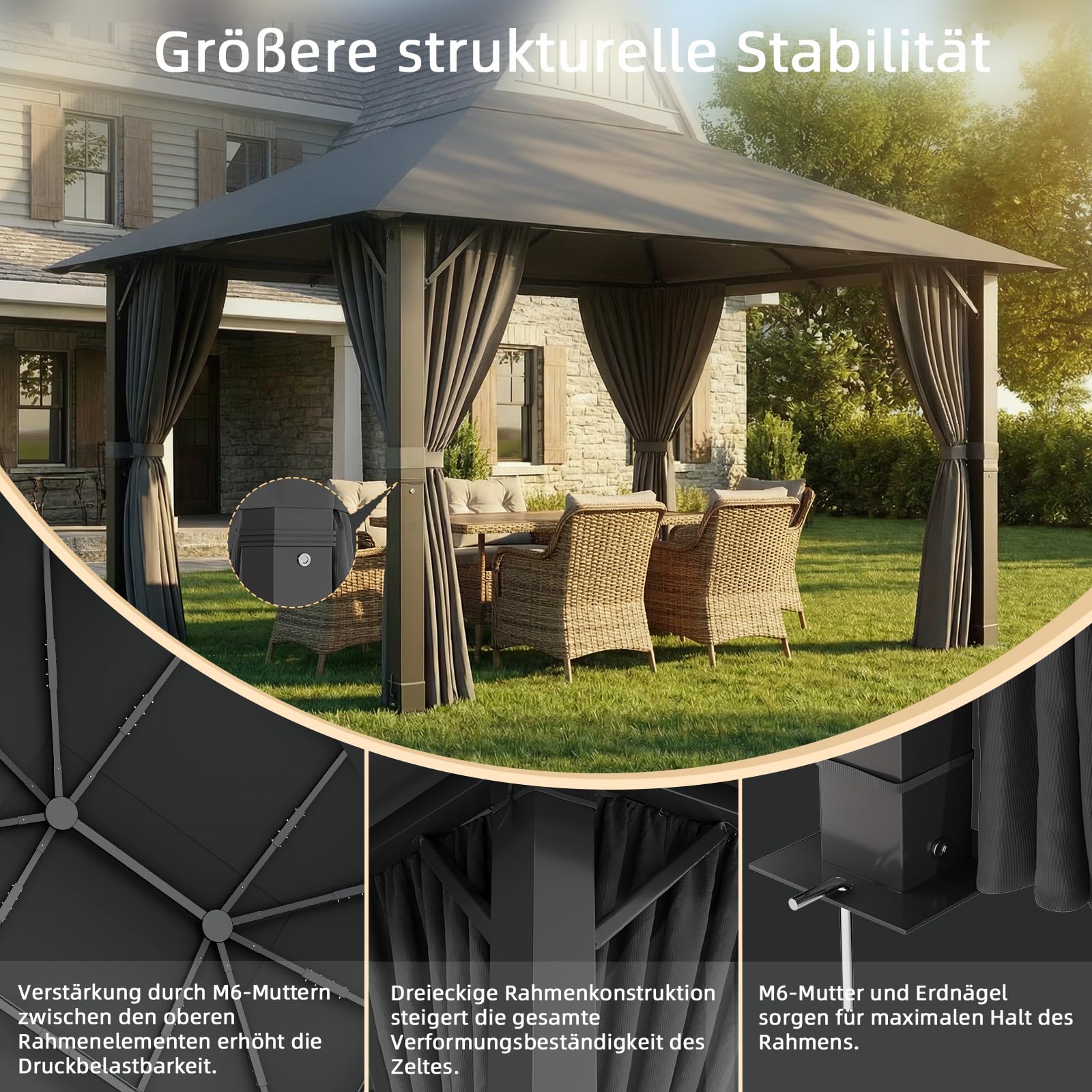 TRIUMPHKEY Pavillon 3x4 Wasserdicht Stabil,Gartenpavillon Winterfest,Partyzelt UV50+ Alu Pavillion,Faltpavillon für Garten, Party, Grau