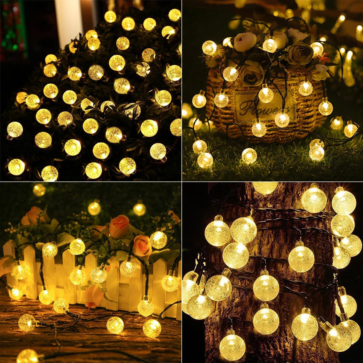 Solar-Lichterkette, kleine Kristallkugel-Licht, Outdoor-Lichterkette, 60 LEDs, 12,2 m, 8 Beleuchtungsmodi, wasserdicht, solarbetrieben, Terrasse, Solarleuchte für Garten, Hof, Veranda, Hochzeit,