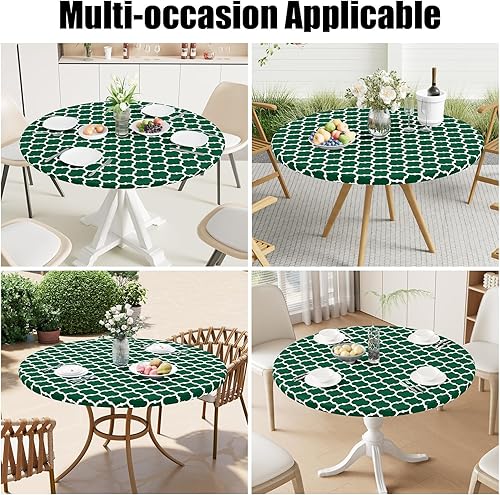 Miniatura 277 de Smiry - Mantel redondo de vinilo ajustable con bordes elásticos y parte trasera de franela, mantel de vinilo impermeable, lavable, diseño enrejado