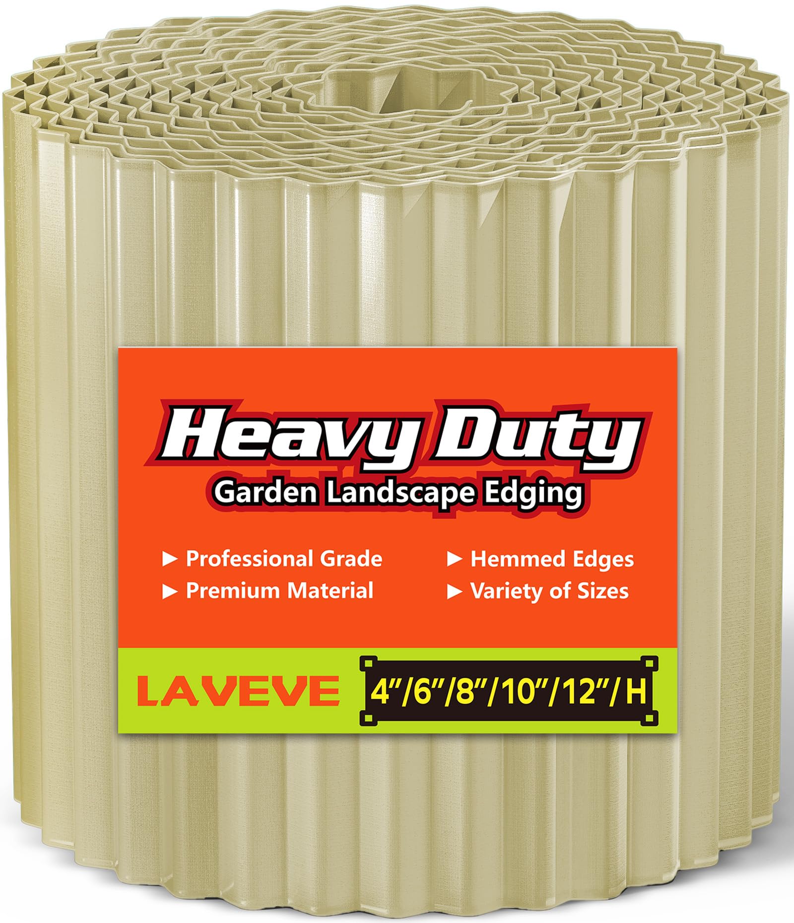 LAVEVE Corrugated Metal Garden Edging 6" x 20Ft, Landscape Edging Border for Lawn, Flower Bed, Garden Fence, Paver Edging (Cream)