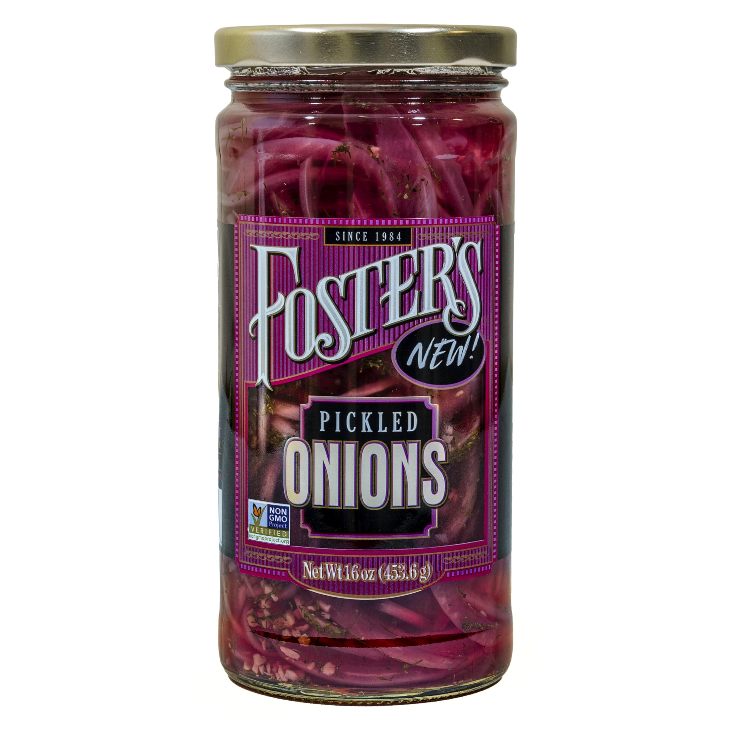 Foster's Pickled Red Onions in a Jar, 16oz, 1 Pack, Traditional Vegetables Recipe for over 40 years, Low Calorie Snack Chopped Onion, Gluten Free, Fat