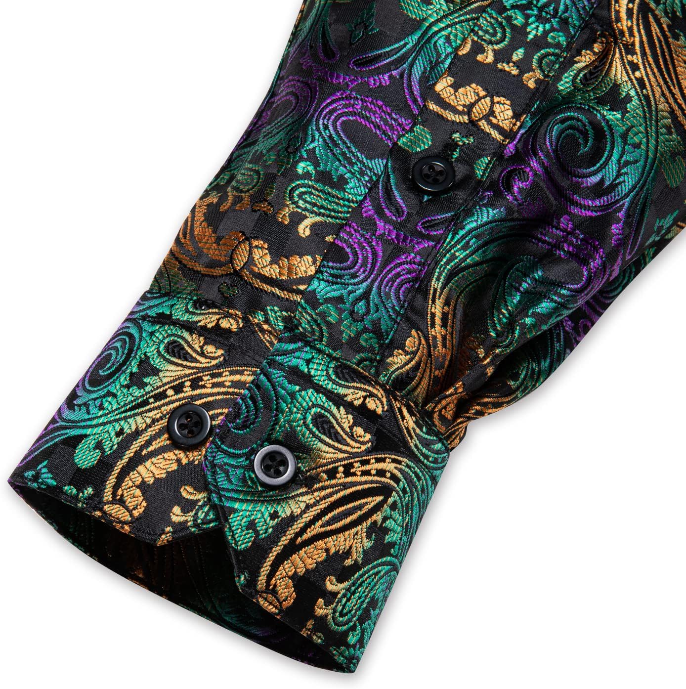 DiBanGu Men's Silk Paisley Dress Shirt Formal Long Sleeve Button-Down Casual Shirts for Wedding Party - Image 6