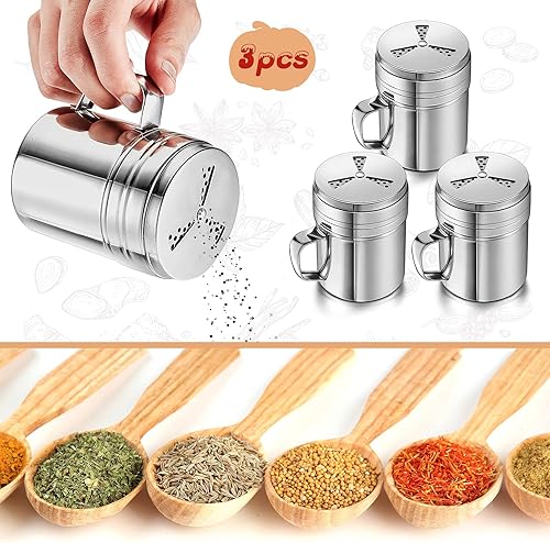 Miniatura 3 de Botella de condimentos con asa de acero inoxidable, 3 piezas, mezclador de especias versátil de metal con tapa giratoria para cocinar utensilios de