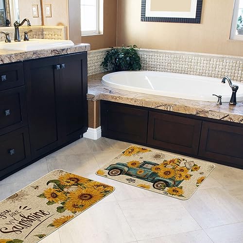 Miniatura 10 de Hexagram Juego de 2 tapetes de cocina de otoño, alfombras y tapetes de cocina de otoño, tapetes a cuadros de búfalo para decoración de piso,