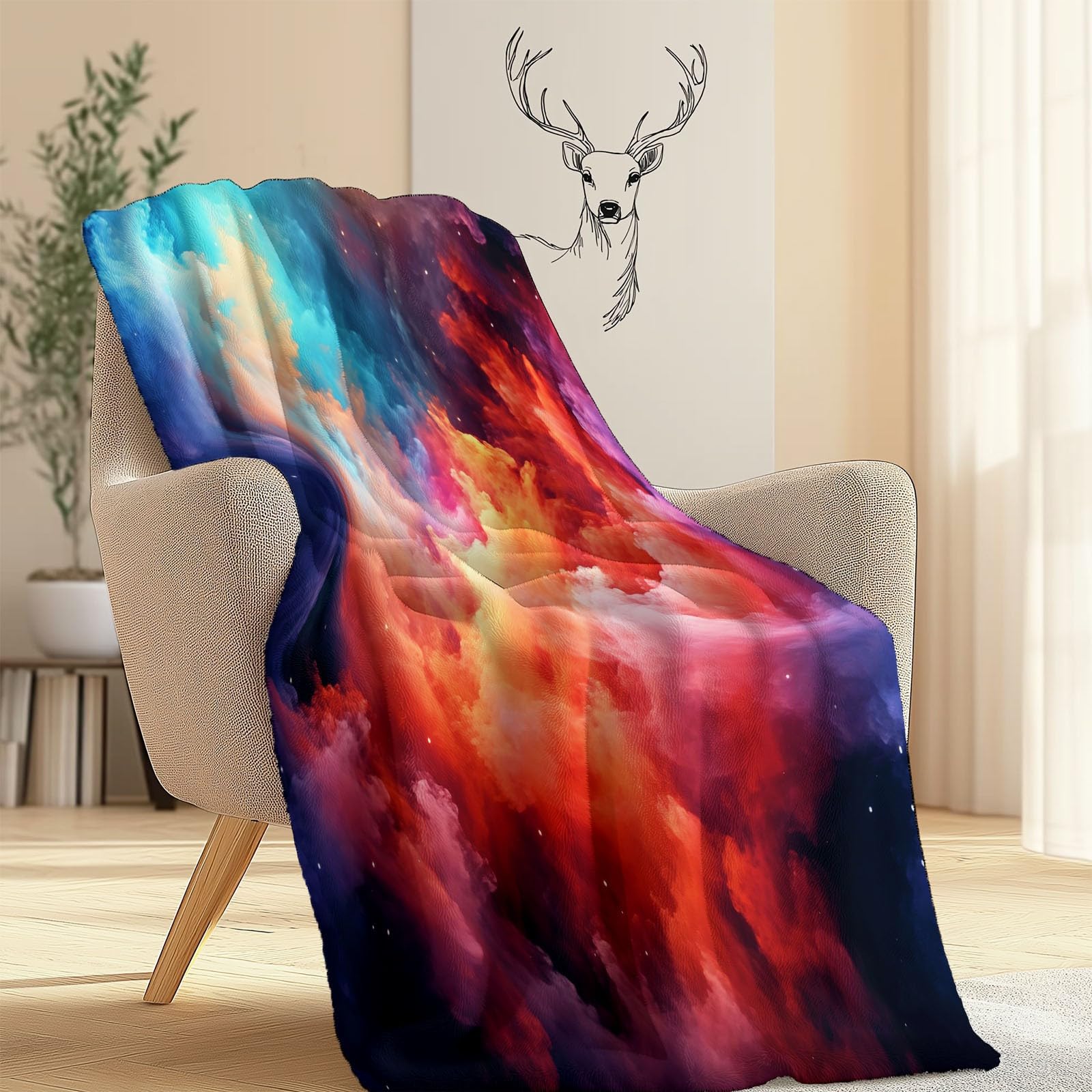Koc flanelowy niebieski, z nadrukiem cyfrowym HD, miękki, zabawny koc flanelowy z fantazyjną teksturą, nadruk chmur, dla dzieci, do domu, sypialni, na kanapę, 150 x 200 cm