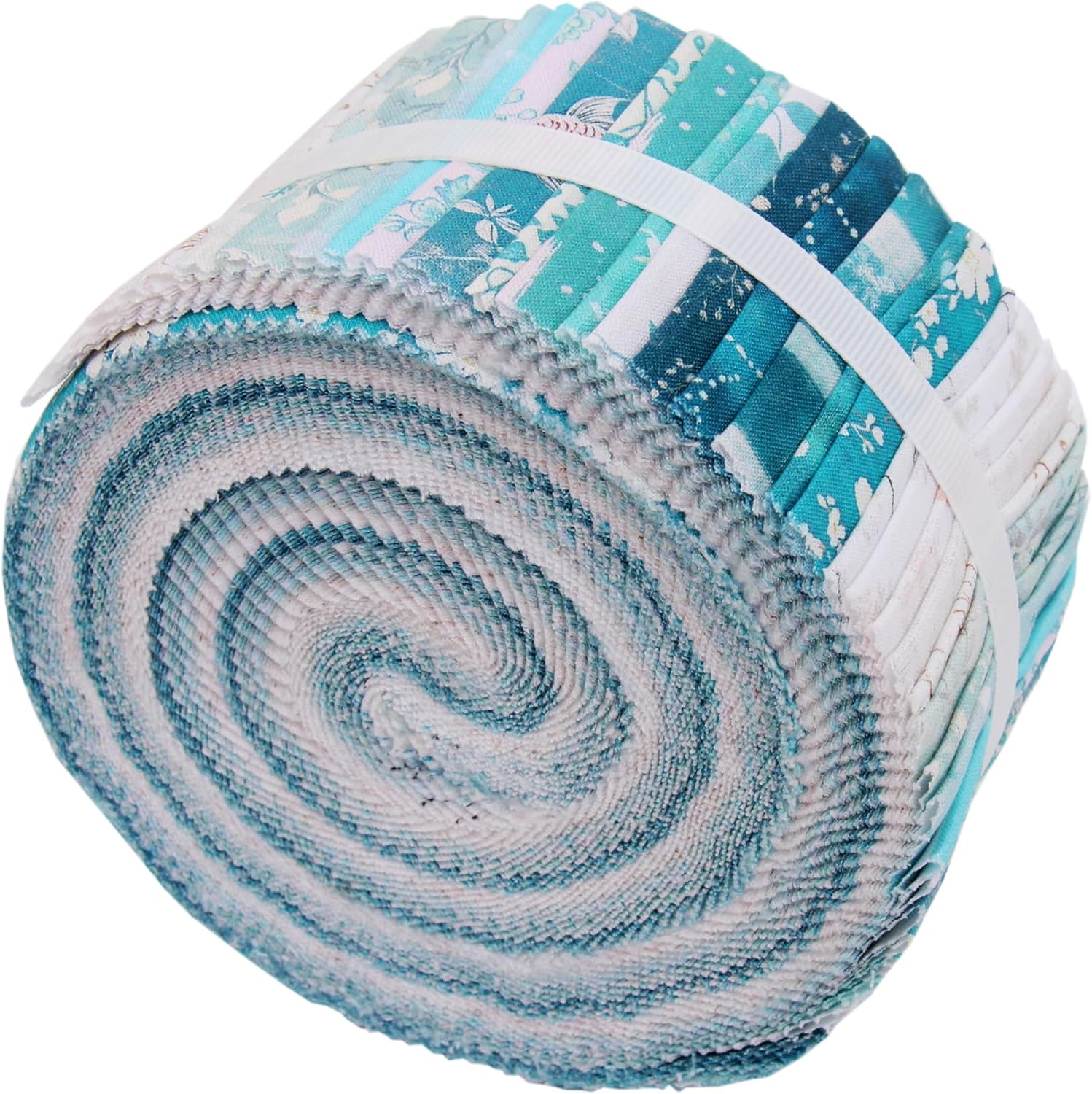 ThreadArt Exclusive Prints Jelly Roll Fabric Strips for Quilting, Crafting, and Sewing, 40 Precut Fabric Strips in Teal Prints, Premium Cotton for Quilts, Crafts, Rugs, Blankets, Clothing and More