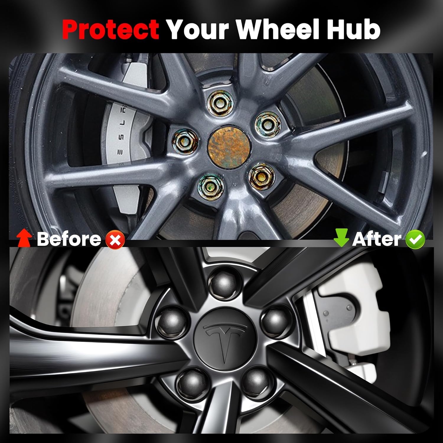 4 Pack Car Wheel Center Hub Cap Kit with 22 Lug Nut Covers, 2.2 in (56mm) Wheel Rim Covers Center Hubcaps with Emblem for Model 3 / Y, Matt Black Gray & Silver Exterior Decoration for Tesla