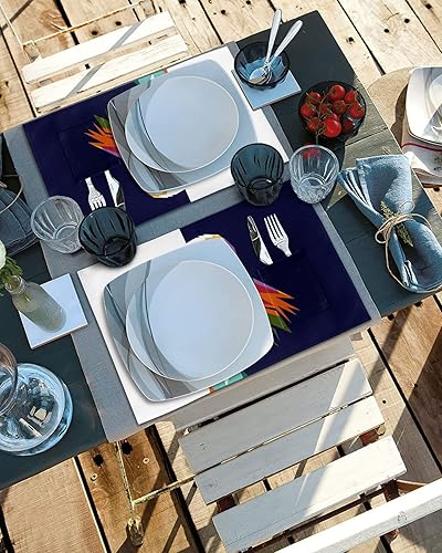 Miniatura 10 de Juego de 6 manteles individuales para mesa de comedor, color azul, blanco y marrón, manteles individuales de cocina de lino de algodón con bolsillo,
