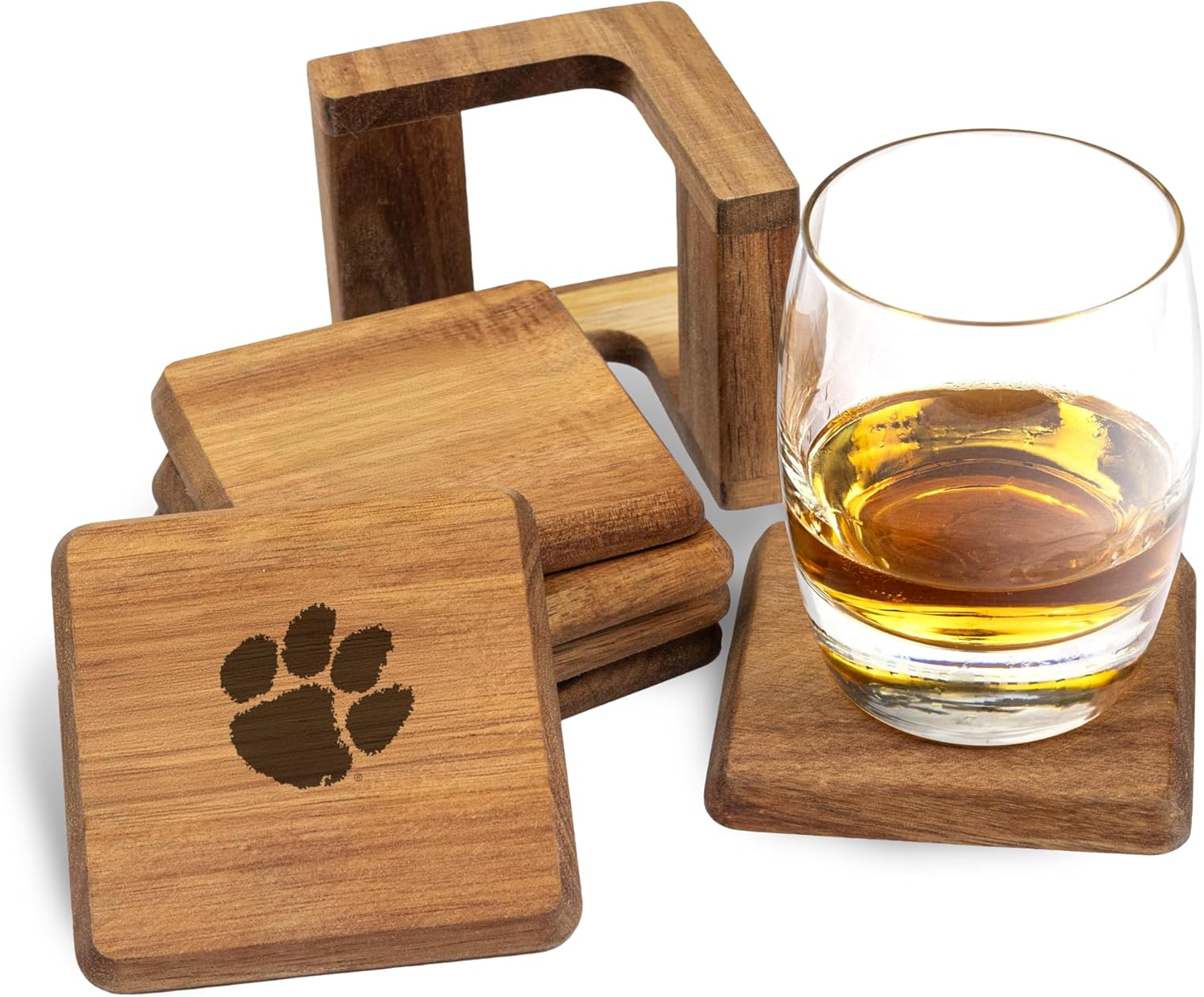 The Memory Company | Licensed NCAA 6-Pack Team Logo Acacia Square Coaster W/Holder