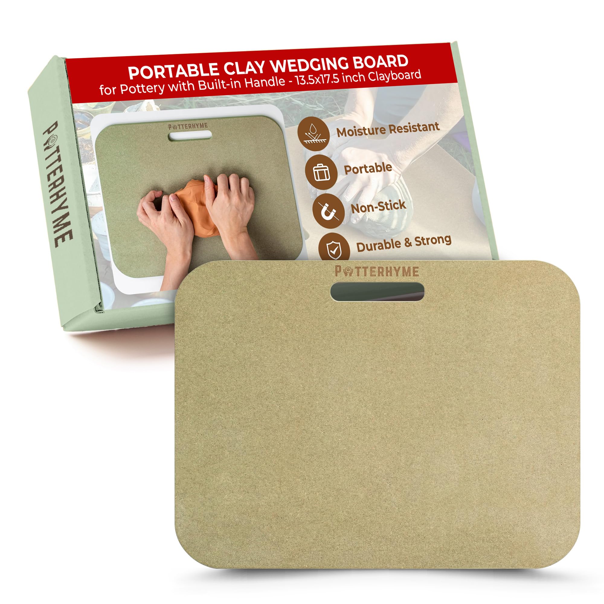 Portable Extra Strong Clay Wedging Board for Pottery with Built-in Handle - 13.5x17.5" Clayboard Surface for Crafting Clay & Ceramic - Ceramics, Painting, Throwing, Sculpting Tabletop Tools