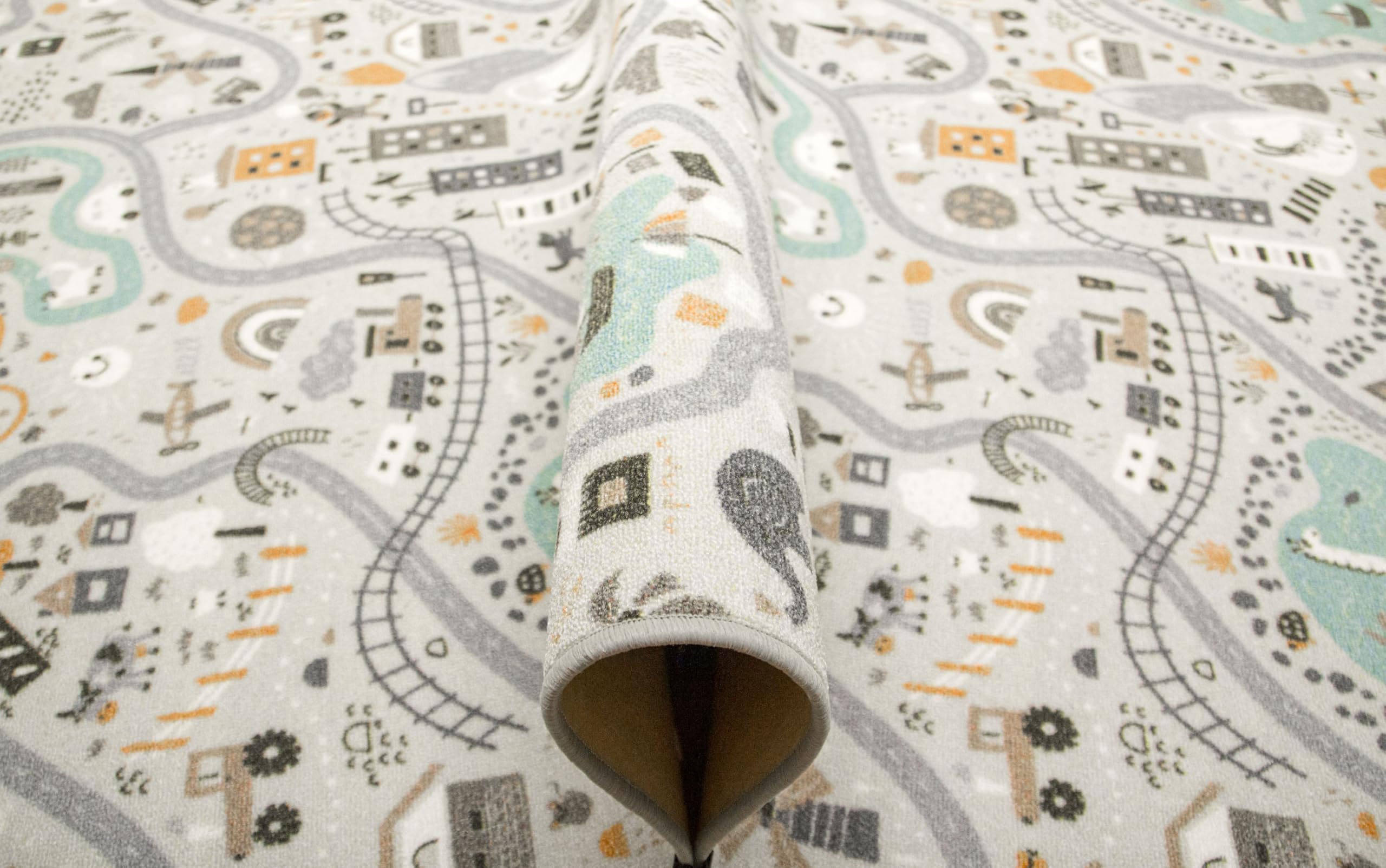 Kinderteppich Pastell Straßen Grau, Minze 200x250 cm Teppiche für EIN Kinderzimmer mit kurzem Flor, Teppich für einen Jungen, Mädchen, Kinderteppich, Kids Carpet, Schiffe, See
