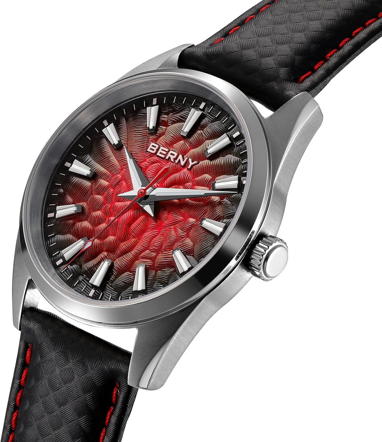 BERNY Men's Quartz Watch - Volcanic-Inspired Design, Japanese Movement, 10ATM Waterproof Dress Wristwatch, AR Coating Sapphire Crystal Super Luminous