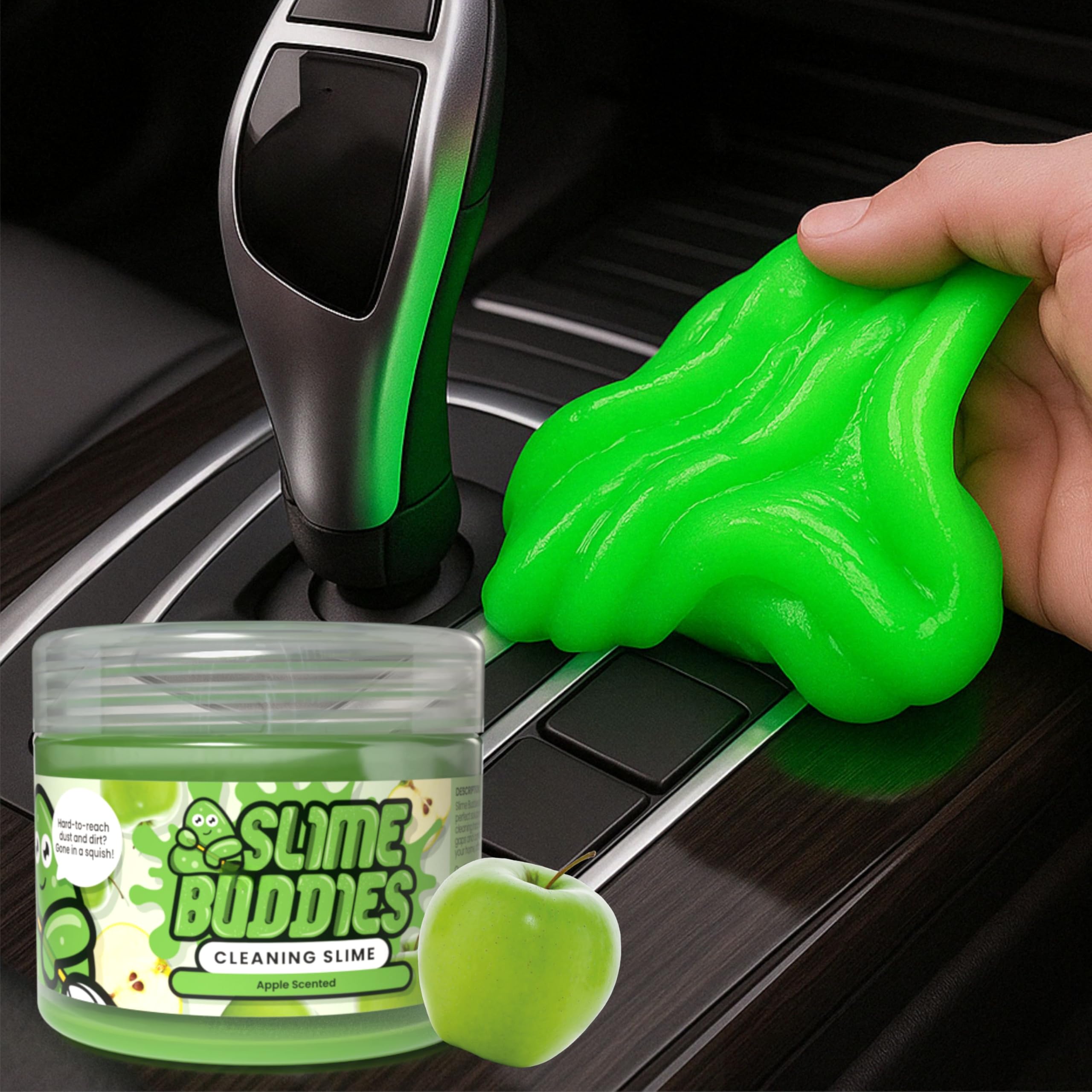 Slime Buddies Cleaning Putty Gel | Car Cleaning Gel for Air Vents & Interiors, Computer, Macbook & Laptop Keyboard Cleaner | Clean Hard to Reach Spaces | Surface Dust Cleaner | Apple Scent 160g