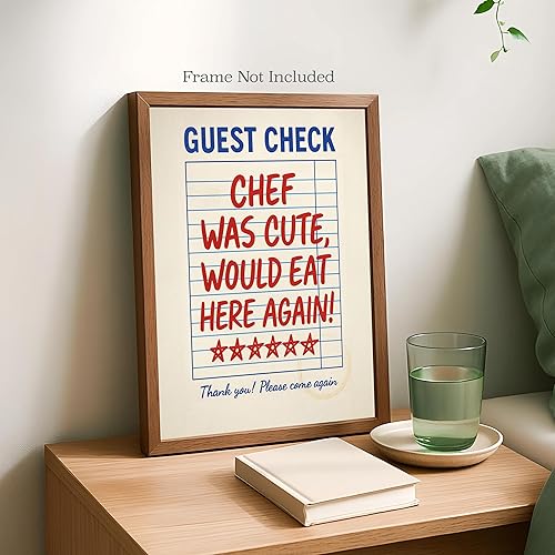 Miniatura 3 de Funny Kitchen Wall Art - Chef Was Cute Guest Check Poster - 8x10 Unframed Retro Diner Decor - Trendy Red Blue Aesthetic Print for Apartment Dining