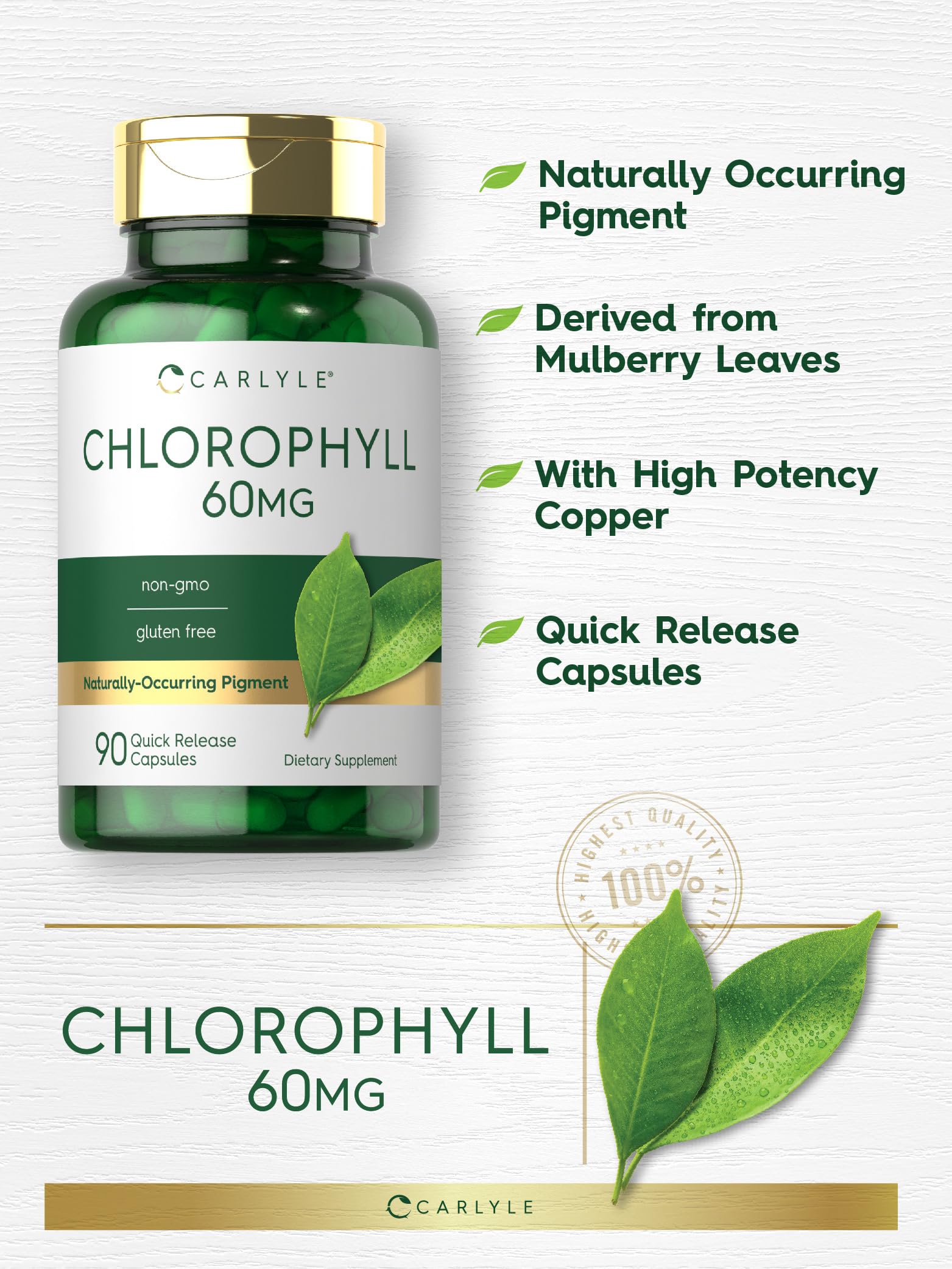 Carlyle Chlorophyll Capsules | 60mg | 90 Complex Pills | with Copper — Amazon image 3