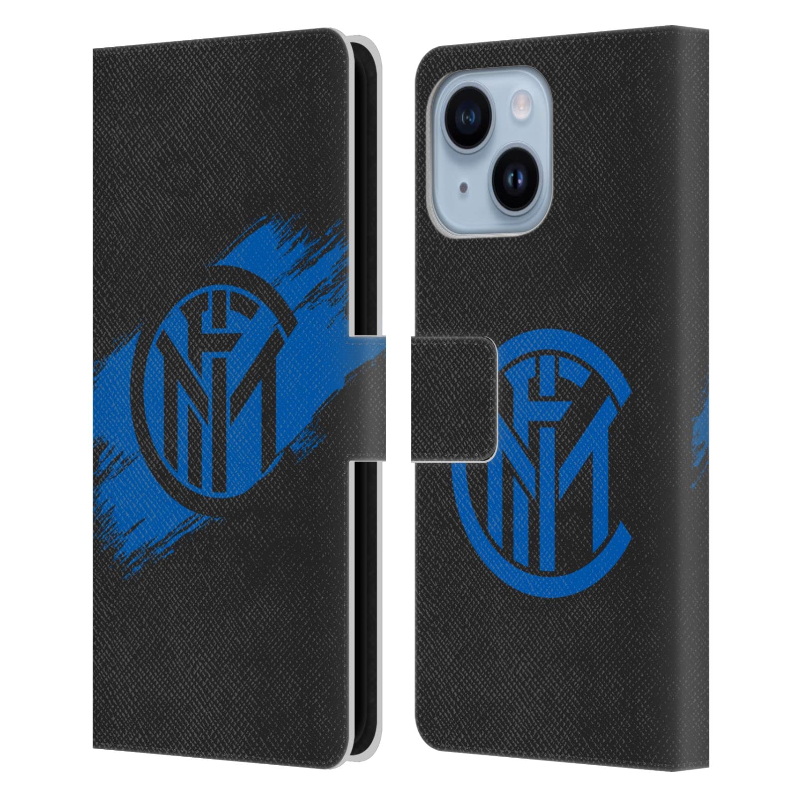 Head Case Designs Officially Licensed Inter Milan Brush Strokes Graphics Leather Wallet Case Compatible With Apple iPhone 14 Plus