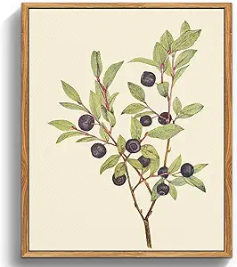 crmotu Vintage Framed Wall Art, Minimalist Blueberry Botanical Prints, Nature Plant Watercolor Canvas Pictures, Branch Leaf Rustic Home Wall Decor Living Room Bedroom Bathroom Paintings, 16x24 inch