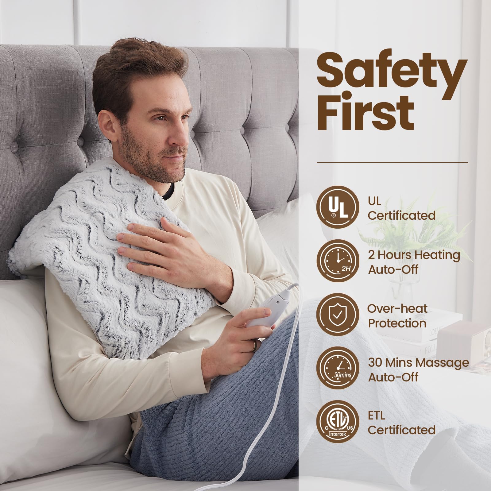 Bearhug Vibrating Heating Pad, Extra Large 17â€?Ã—33â€œ Weighted Heating Pad with Massage, Modes and 4 Heat Settings, Cover the Whole Back, Thorough and Deep Relief, ETL&UL Certified, Natural Beads, 5.47LB