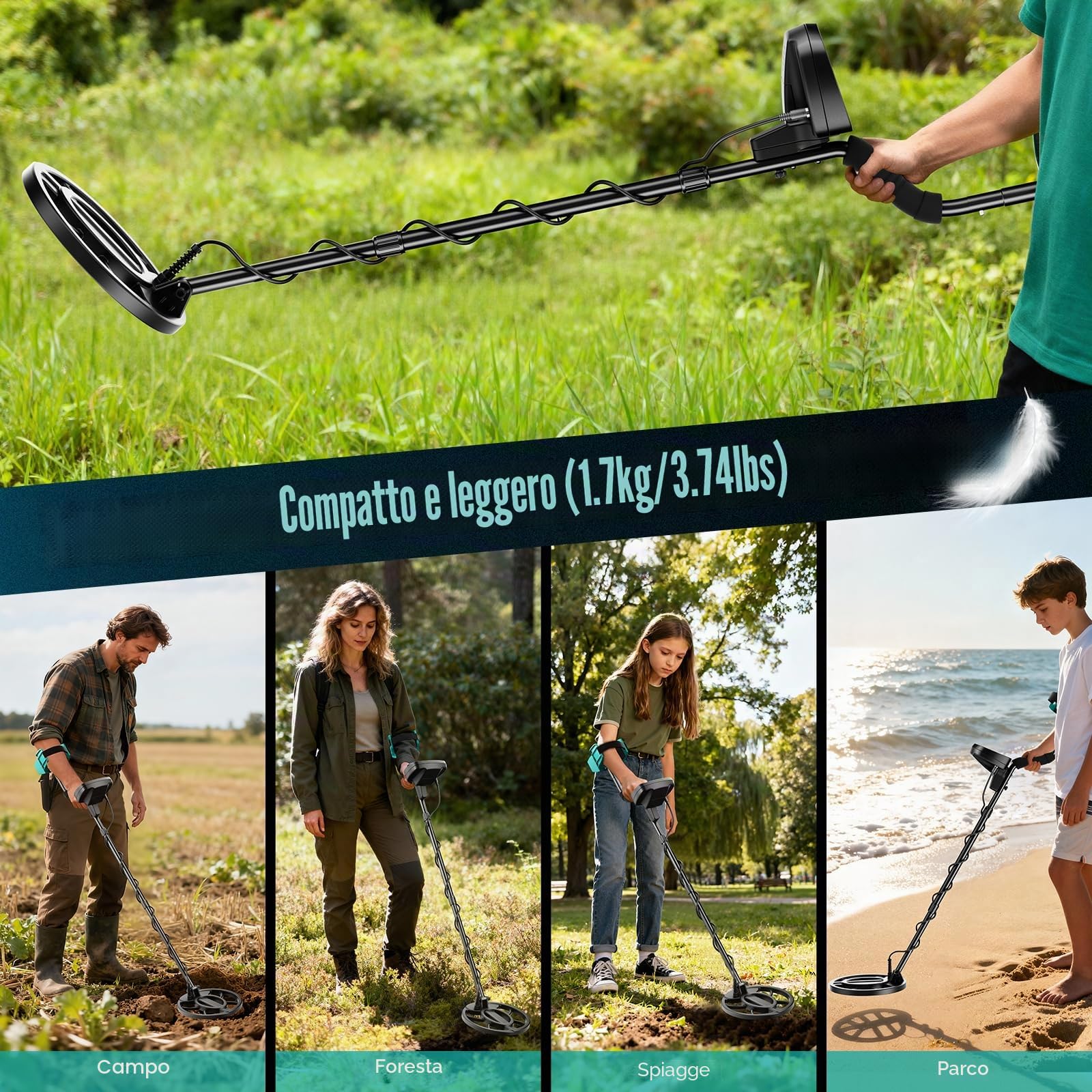 Metal Detector Professionale, 2025 Nuovo Modello Pieghevole, 5 Modalità ad Alta Precisione, Bobina Impermeabile IP68, Display a Colori, Sensibilità Regolabile, Chip DSP Avanzato