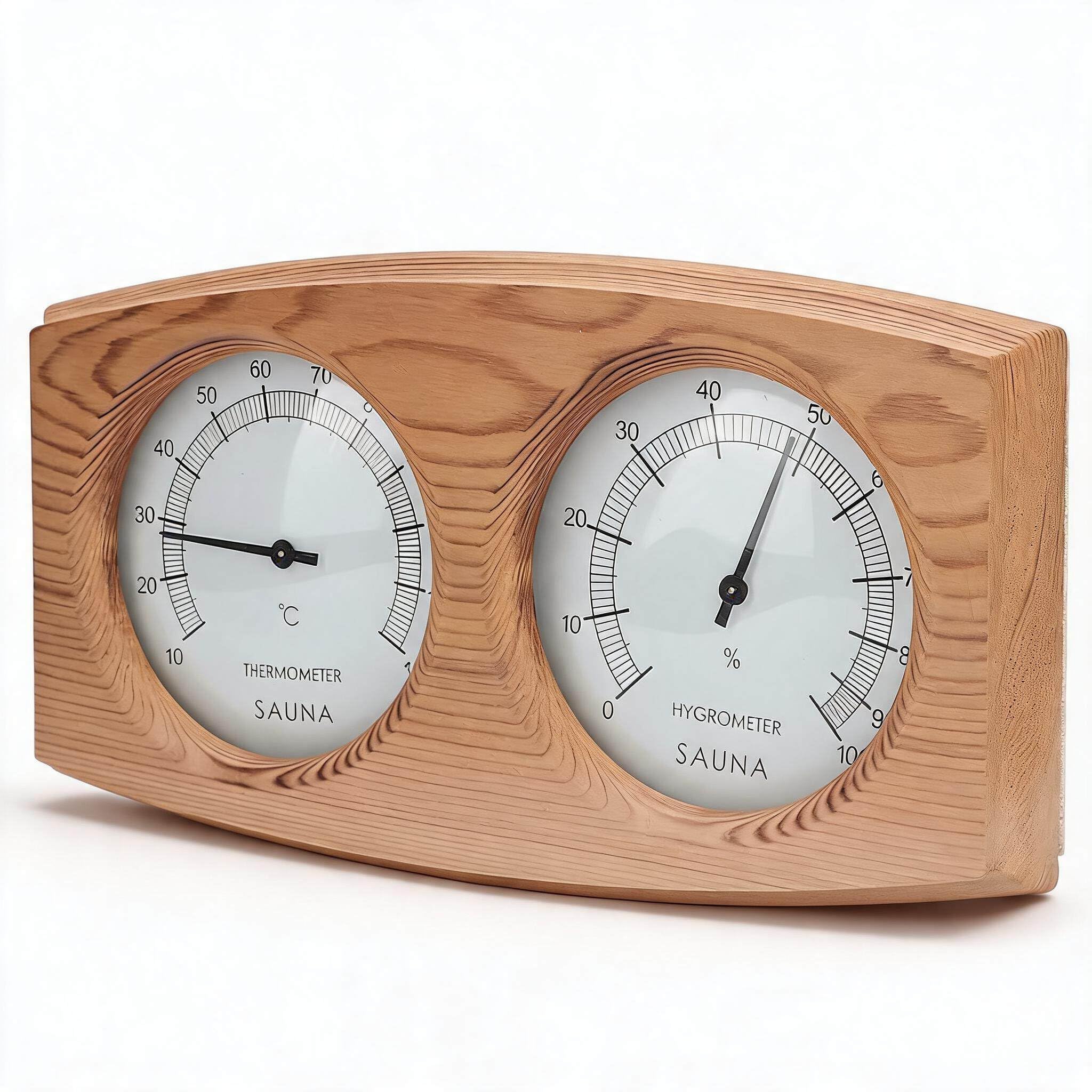 Dpofirs Holz-Hygrometer, 2-in-1-Thermometer-Hygrometer mit Doppelzifferblatt-Anzeige für Sauna, Dampfbad