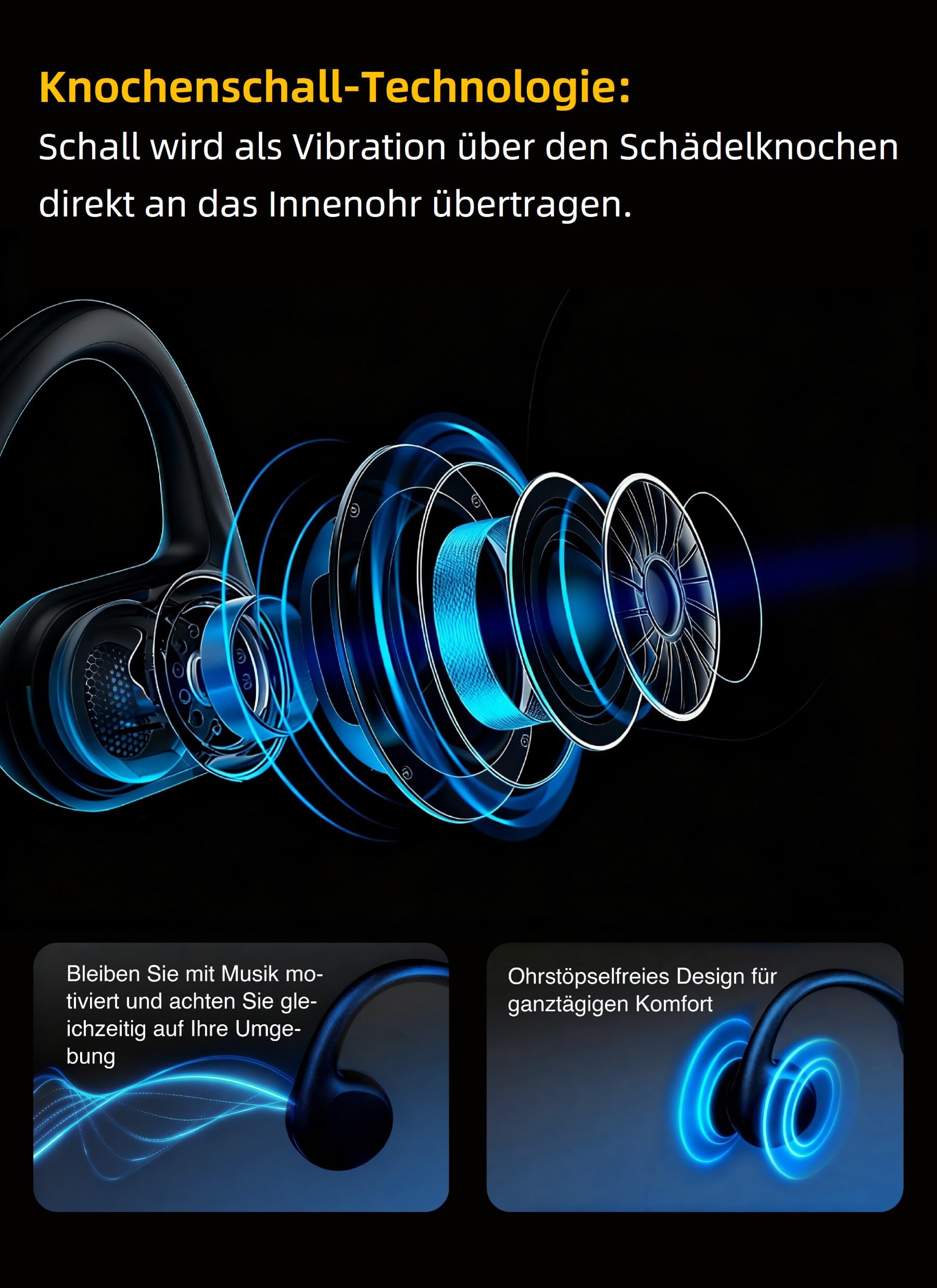 X17 Knochenschall Kopfhörer, Open-Ear Sportkopfhörer für Schwimmen & Laufen, IPX8 wasserdicht mit 32GB MP3 Player, Bluetooth 6.0, 10 Std. Spielzeit, für Radfahren & Fitness, Schwarz