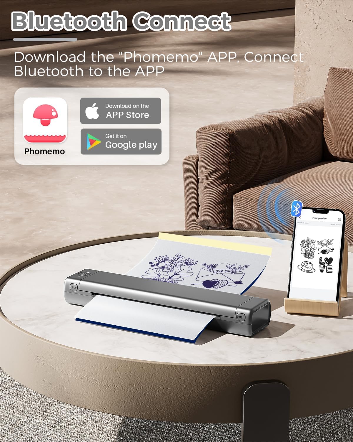 Phomemo M08F Bluetooth Tattoo Stencil Printer & Black Case Portable Wireless Stencil Printer for Tattooing, Compatible with Smartphone & PC, Grey