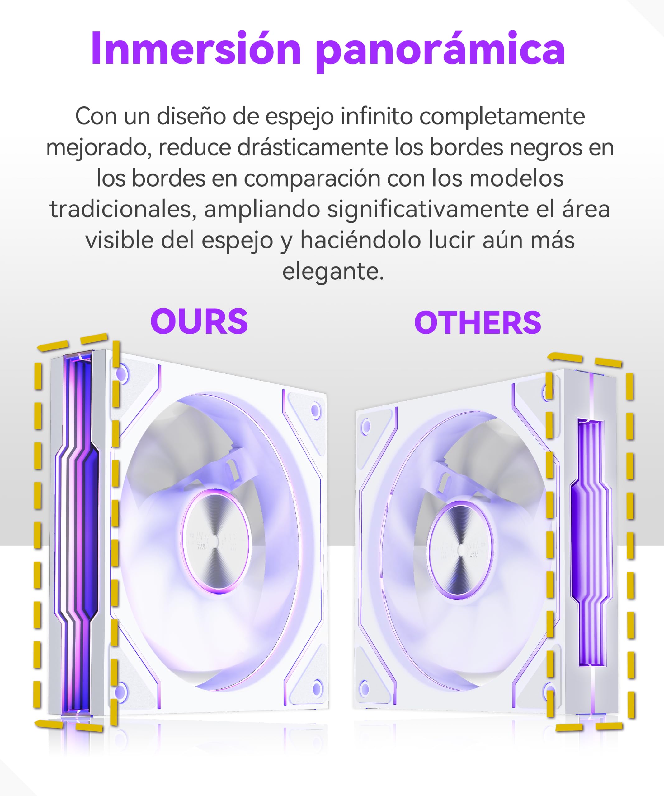 MUSETEX Y6 Caja PC ATX Torre Mediana, 7 Ventiladores PWM ARGB Espejo Infinito, Tipo-C, Cristal Templado 270°, Blanco