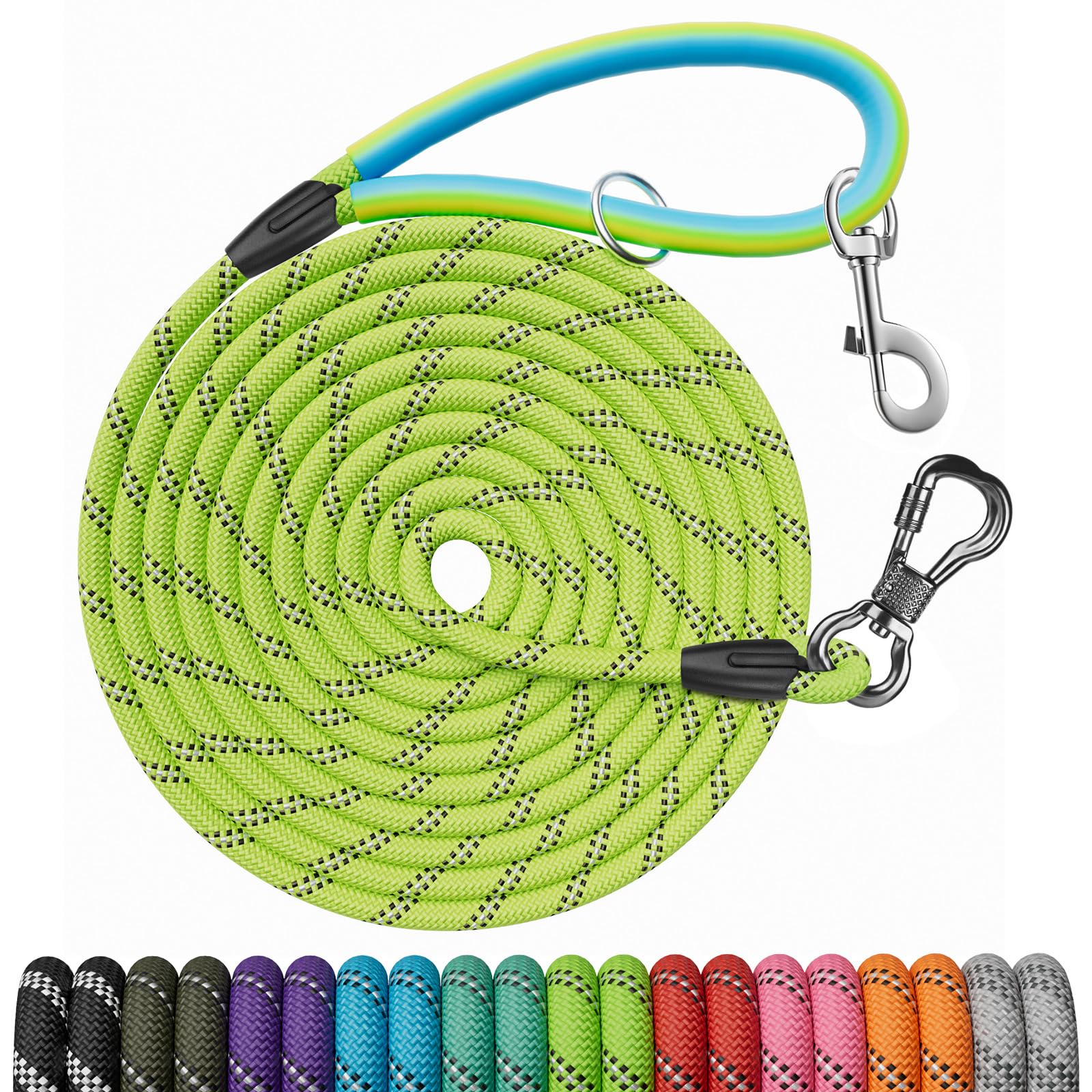 NTR Long Dog Leash, 30FT Check Cord with with 2 Swivel Hooks and Comfortable Padded Handle for Pink Leash for Small Medium and Large Dogs Walking Training Hiking Camping Playing