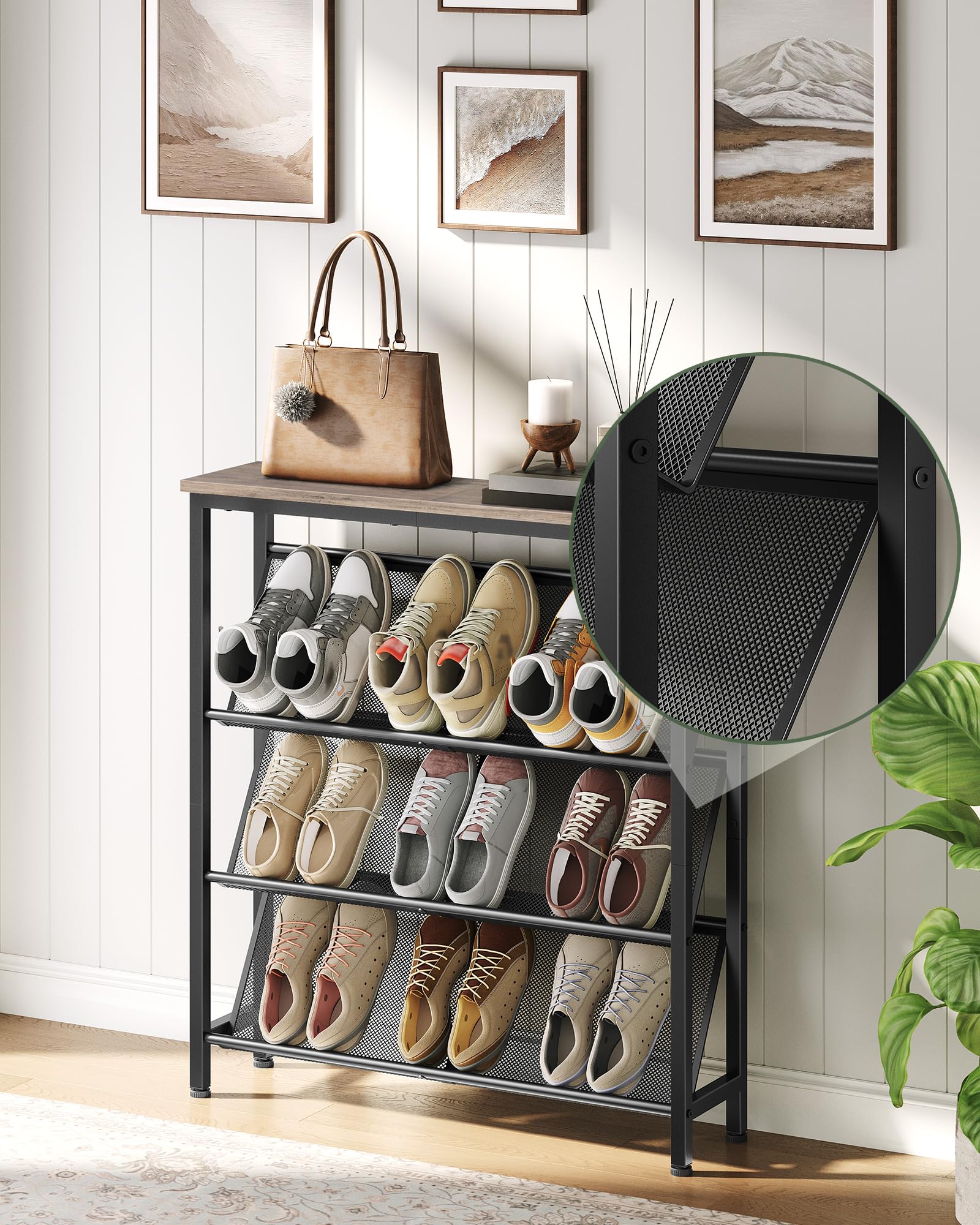 CHOEZON Schuhregal, 4-stufige Schuhablage, Schuhschrank schmal, Schuhständer, Schuhaufbewahrung, Schuh-Organizer, platzsparend, für Eingangsbereich, Garderobe, Flur, Vintagebraun und Schwarz DTXJ75BF