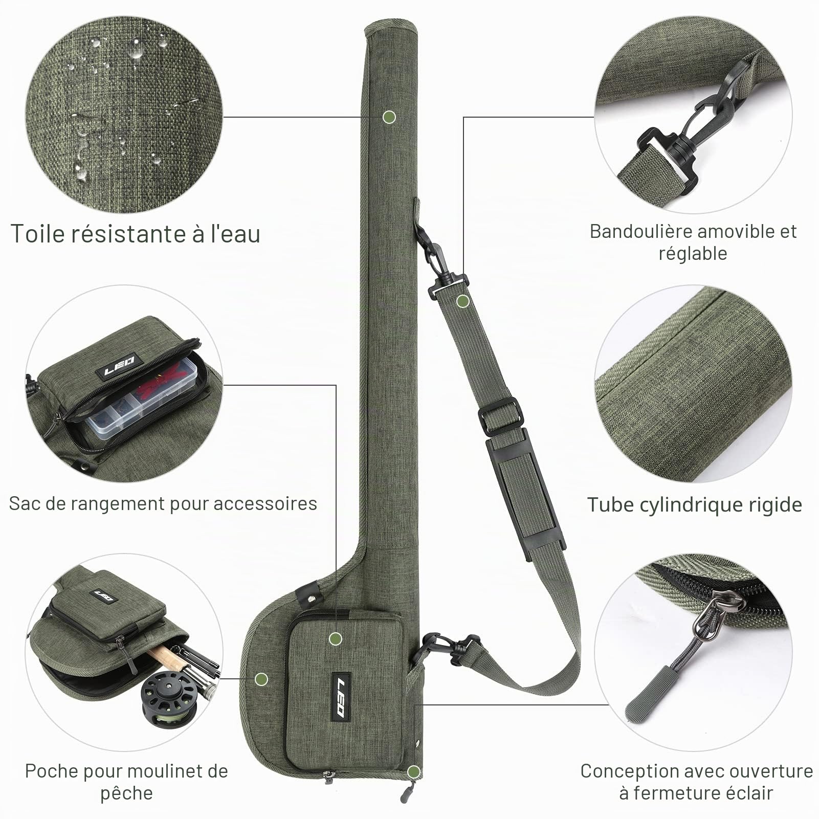 Lixada Étui de Transport pour Canne à pêche à la Mouche, Sac de Rangement en Toile pour Cannes à pêche, moulinets de Cannes à Mouche, étui de Transport Durable